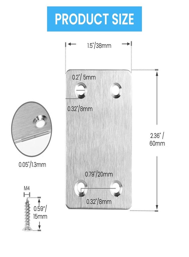 Serplex® 20Pcs Furniture Mounting Plates with Screws, 1.3mm Thickness Stainless Steel Metal Straight Brace Mending Plates Fixing Corner Brace for Furniture, Wood, Shelves, Cabinet, 2.4inch x 1.5 inch - Image 2